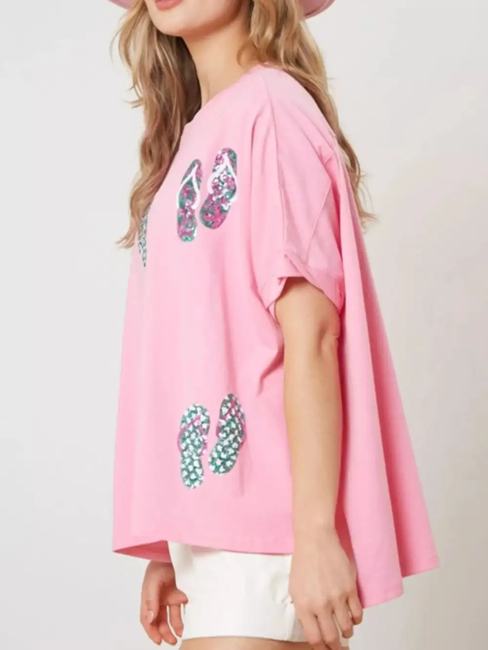 Flip Flop Print Round Neck Casual T