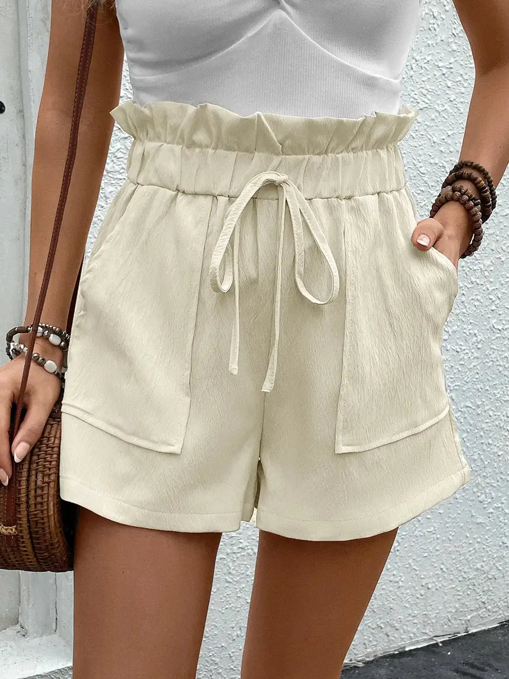 Paperbag Waist Shorts With Pockets