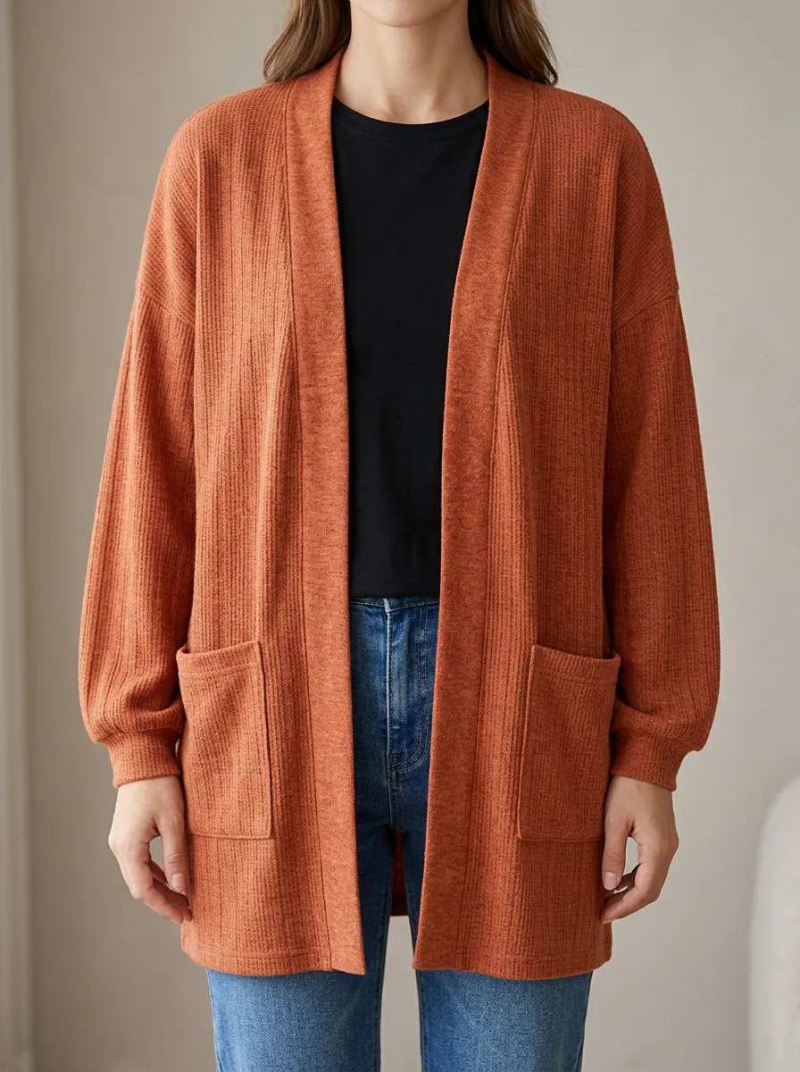 Easygoing Ribbed-Knit Knit Cardigan