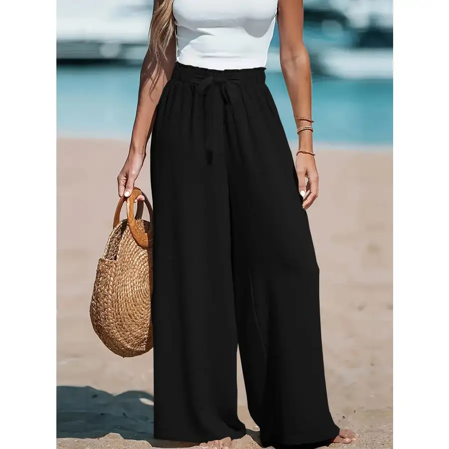 Full Size Drawstring Waist Wide Leg Pants Plus Size