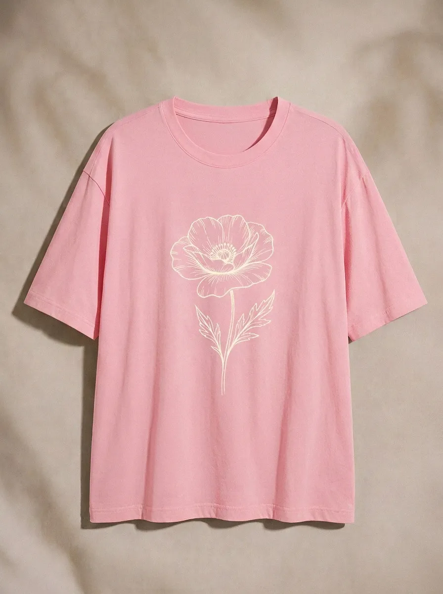 Unisex Botanical Nature Lover Poppy Flower Printed T-shirt