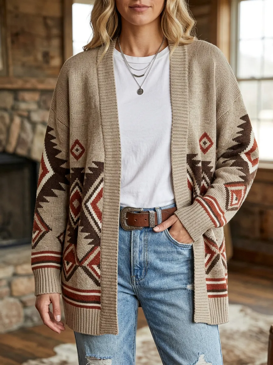Easy-Wear Aztec Women's Western Knit Cardigan