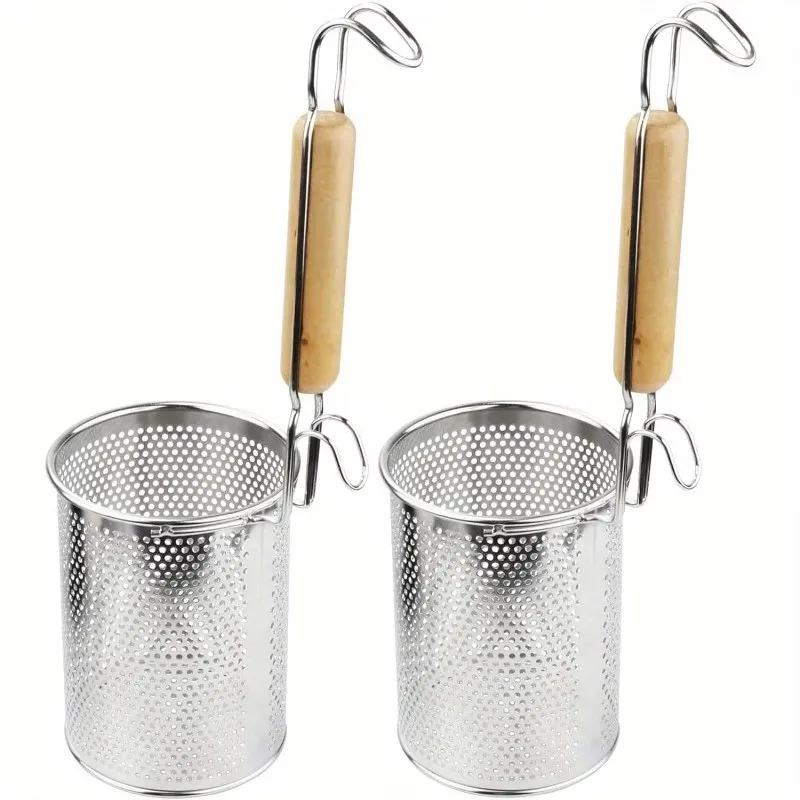 2 Pcs Wooden Handle Pasta Basket