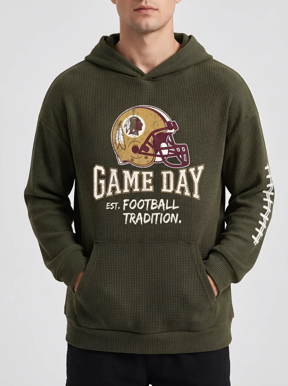Men's Sporty American Football Game Day Helmet Printed Waffle Hoodie