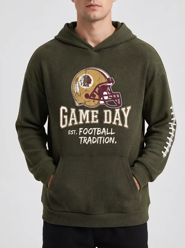 Men's Sporty American Football Game Day Helmet Printed Waffle Hoodie