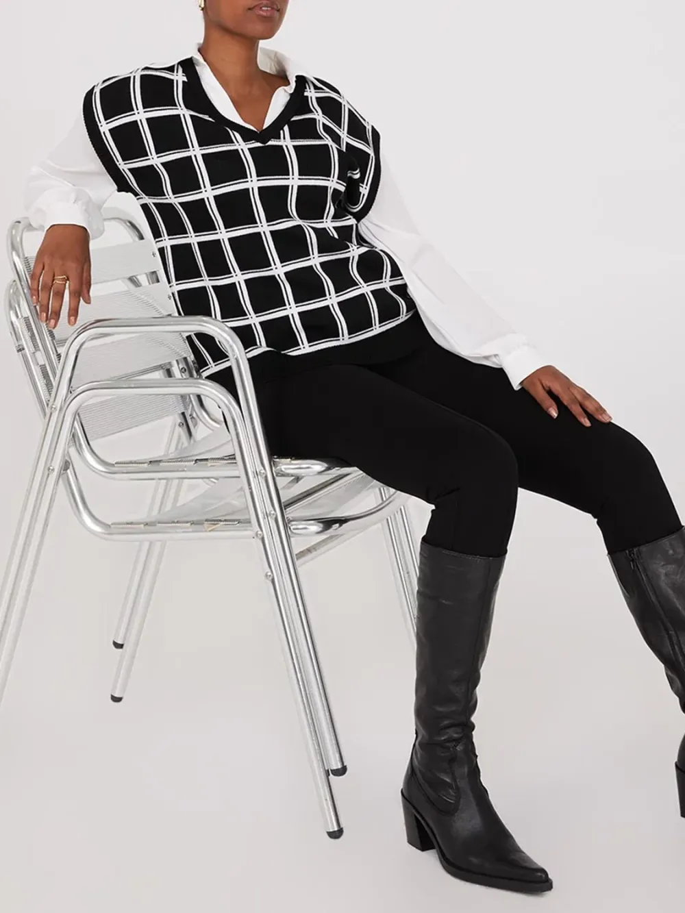 Checkered Pattern Layered Vest Top