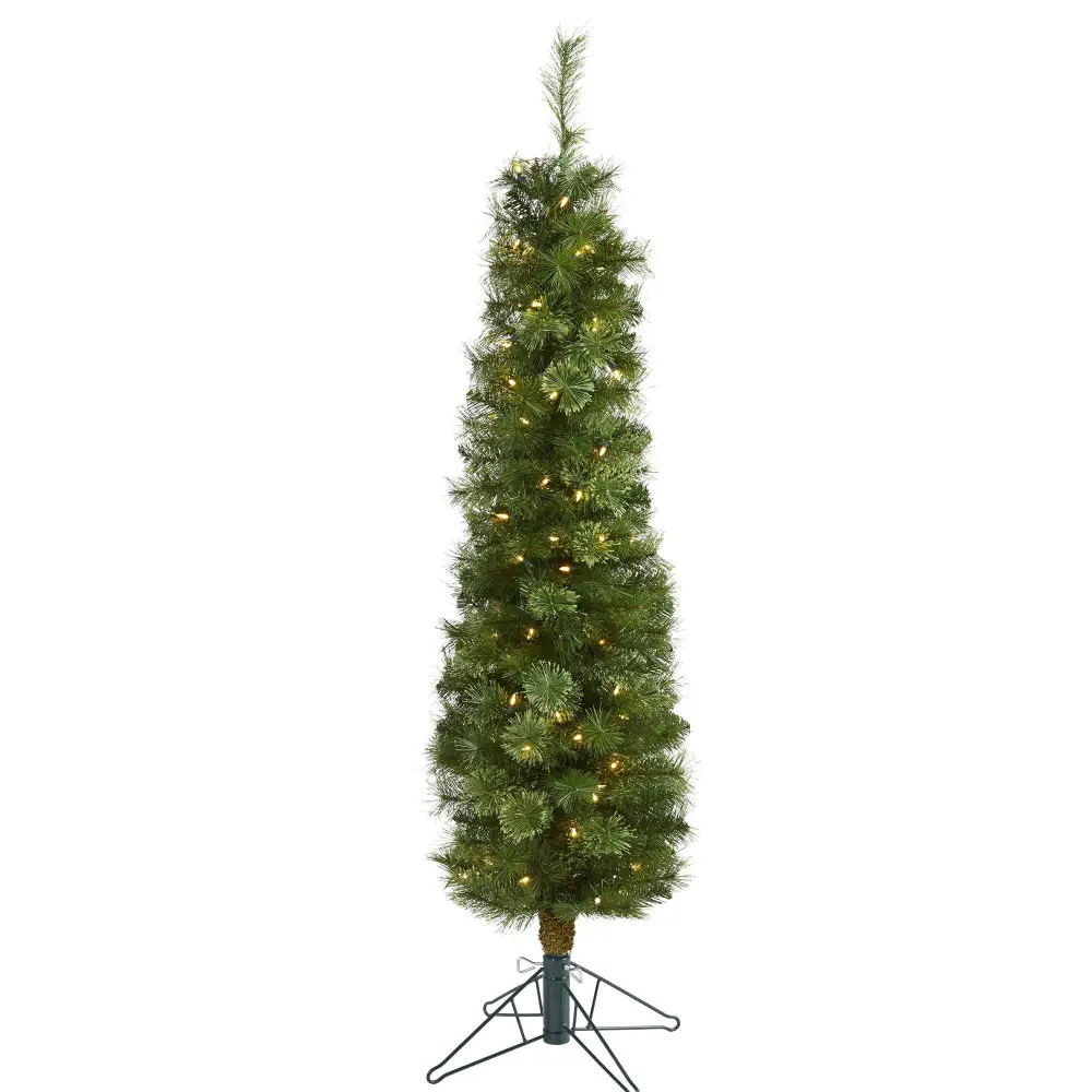 Pencil Artificial Christmas Tree with Clear Multifunction LED Lights and Bendable Branches Decor Display