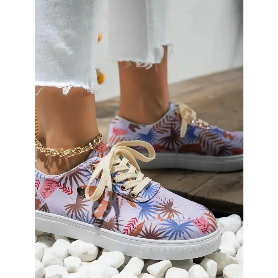 Tropical Leaf Print Canvas Sneakers