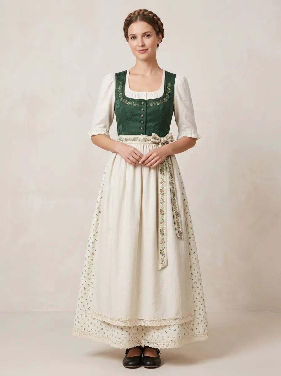 Traditional Floral Embroidered Women's Bavarian Oktoberfest Dirndl Dress