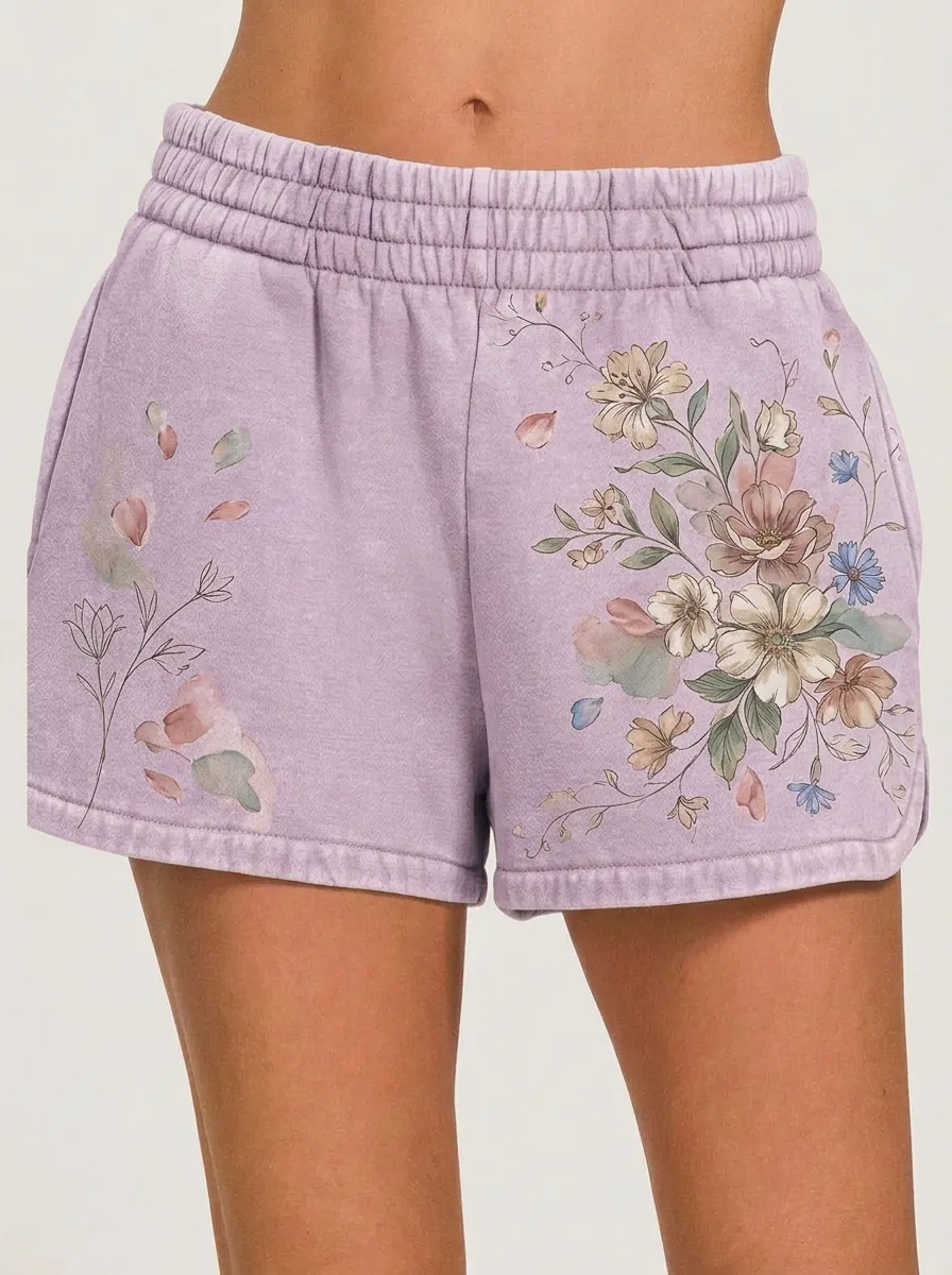 Women's Botanical Floral Watercolor Printed Shorts