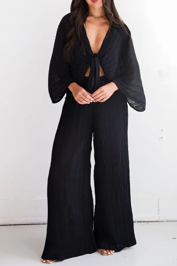 Black Pleated Wide Leg Pants