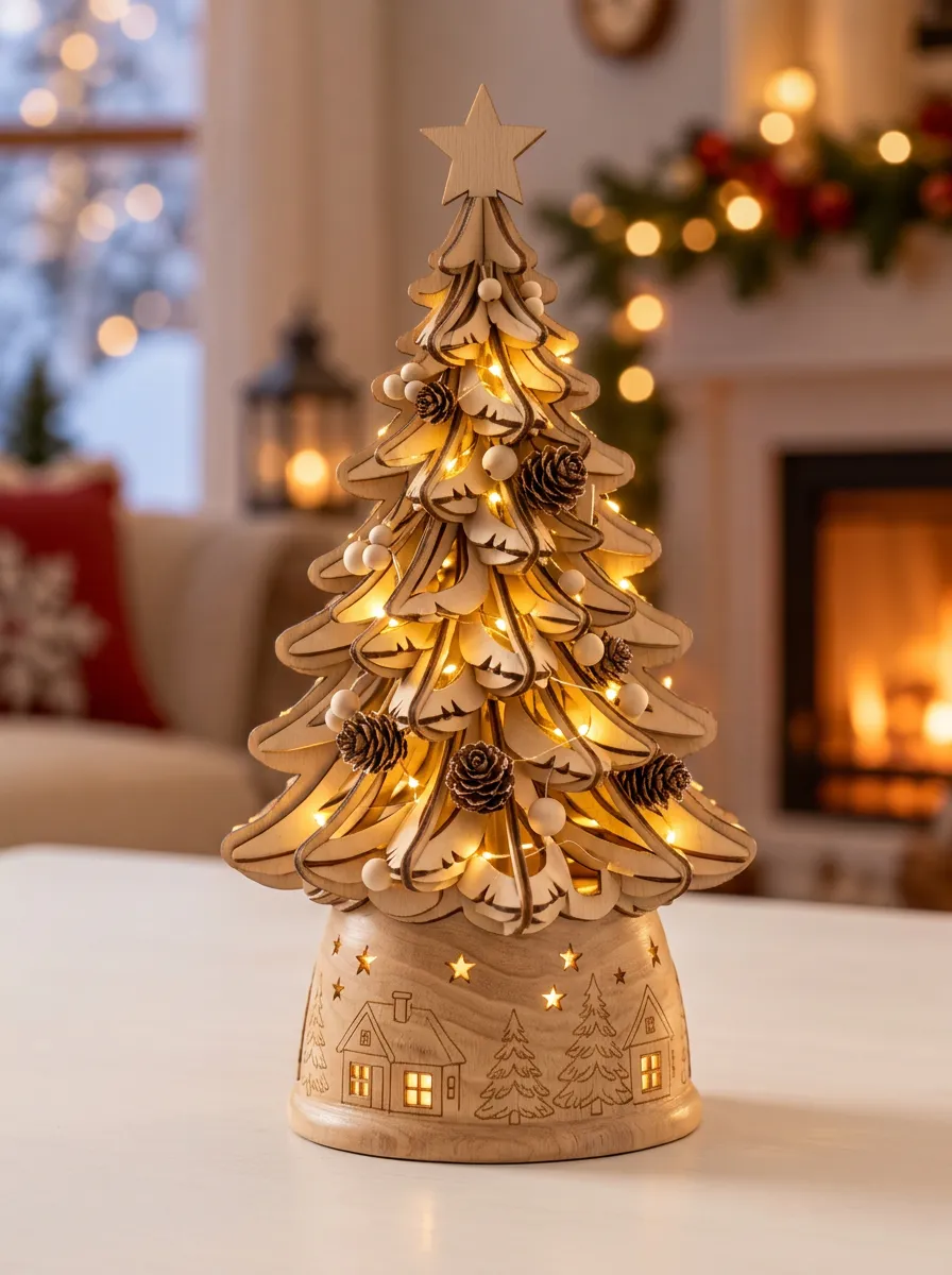 Pinecone Star Wooden LED Christmas Tabletop Ornament