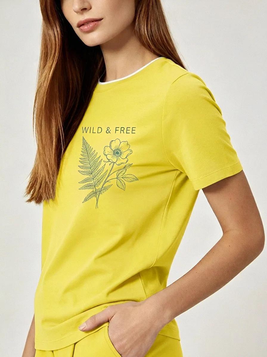 Women's Wild & Free Nature Fern Flower Printed T-shirt