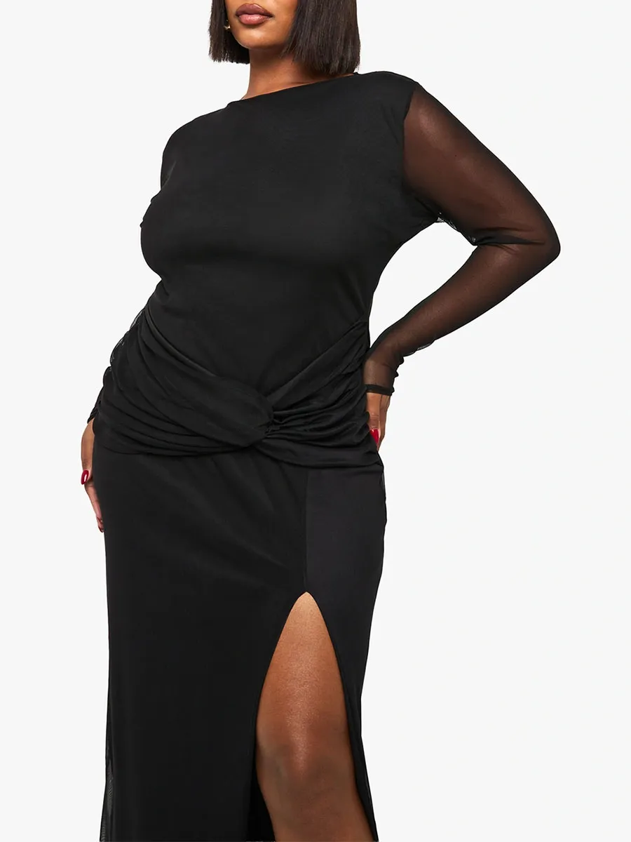 Black Cold Shoulder Sheer Mesh Maxi Dress