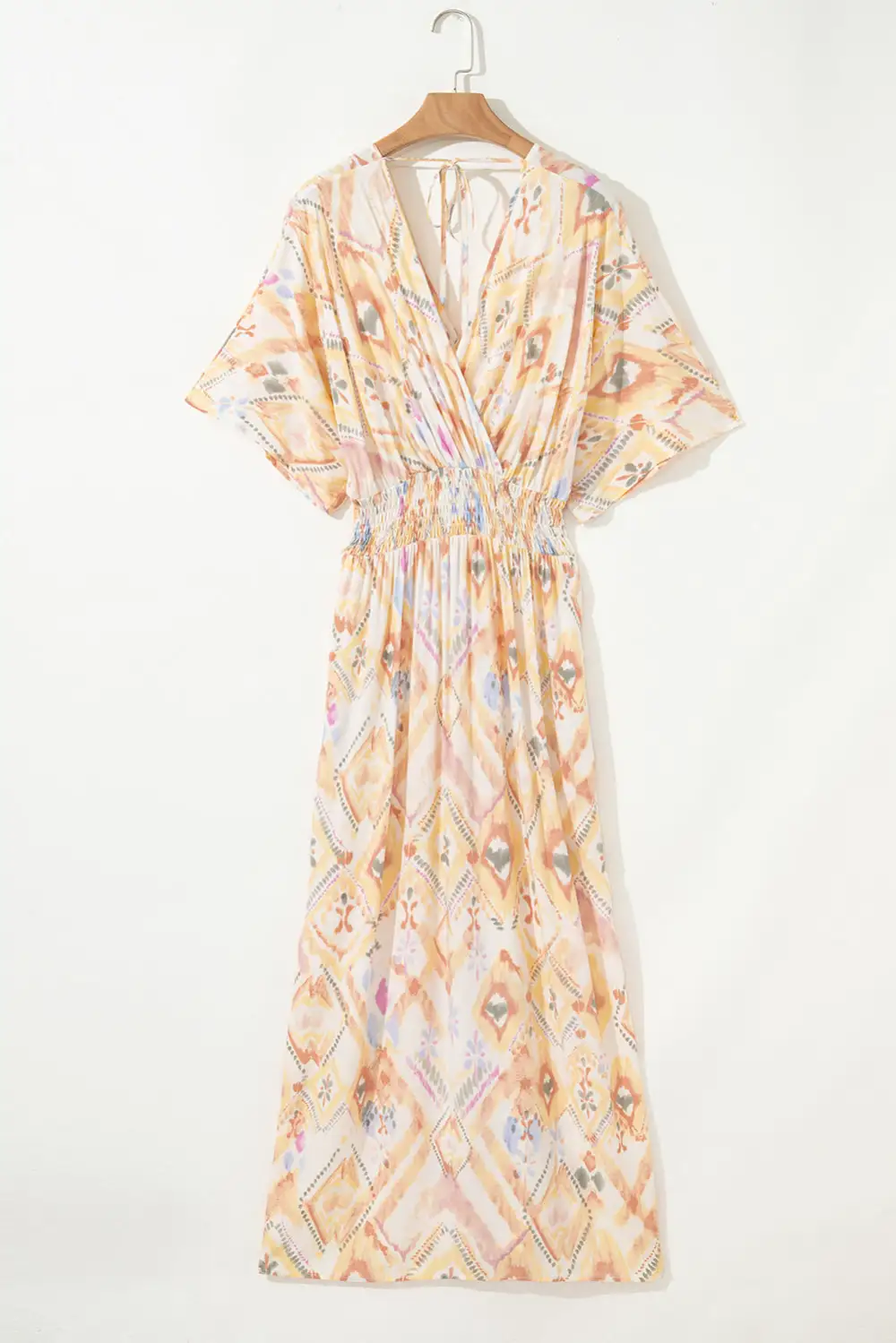 Multicolour Geometric Print Half Sleeve Shirred High Waist Maxi