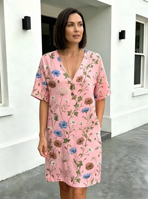 Women's Summer Vacation Daisy Hibiscus Floral Printed Dress