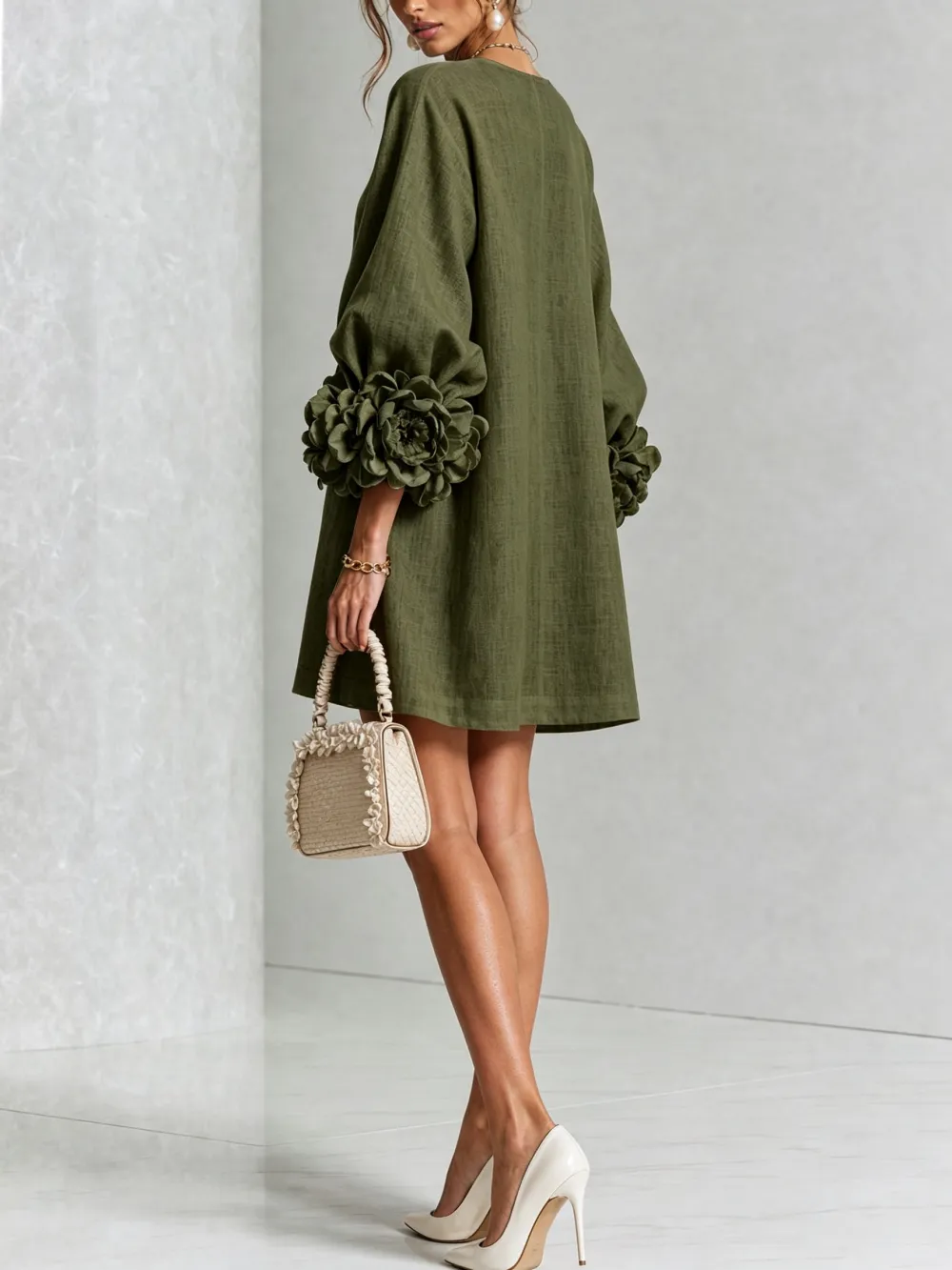 ✨New Arrivals & Special Offers-Floral Button-down Mini Dress With Striking Floral Cuffs