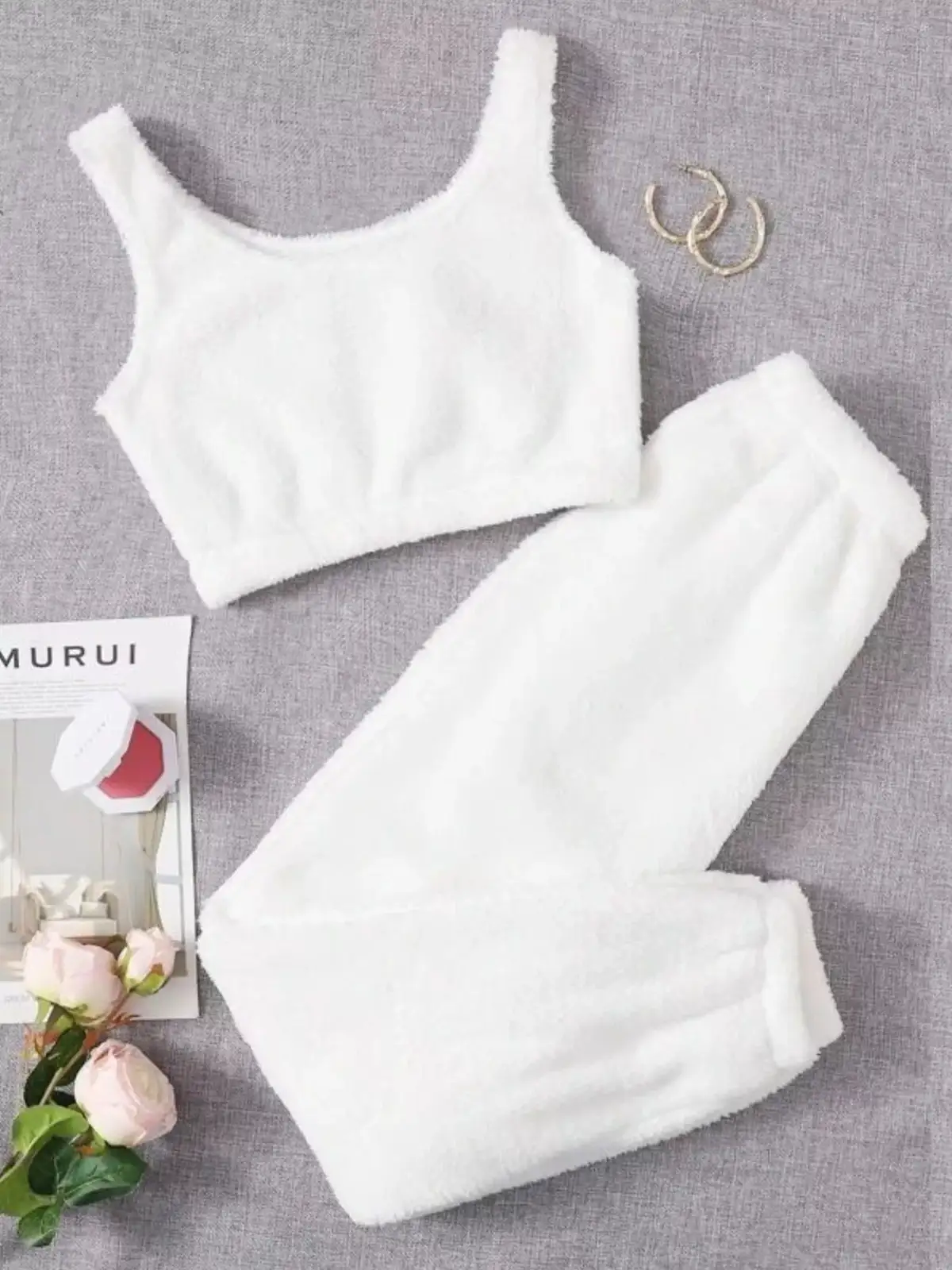 Cropped Plush Pants Lounge Set