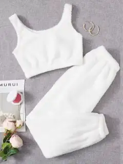 Cropped Plush Pants Lounge Set