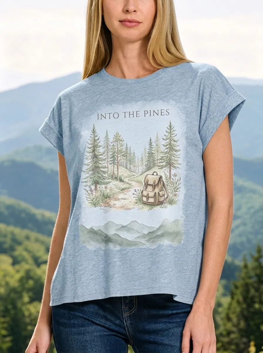 Women's Nature Hiking Lover Into The Pines Backpack Printed T-shirt