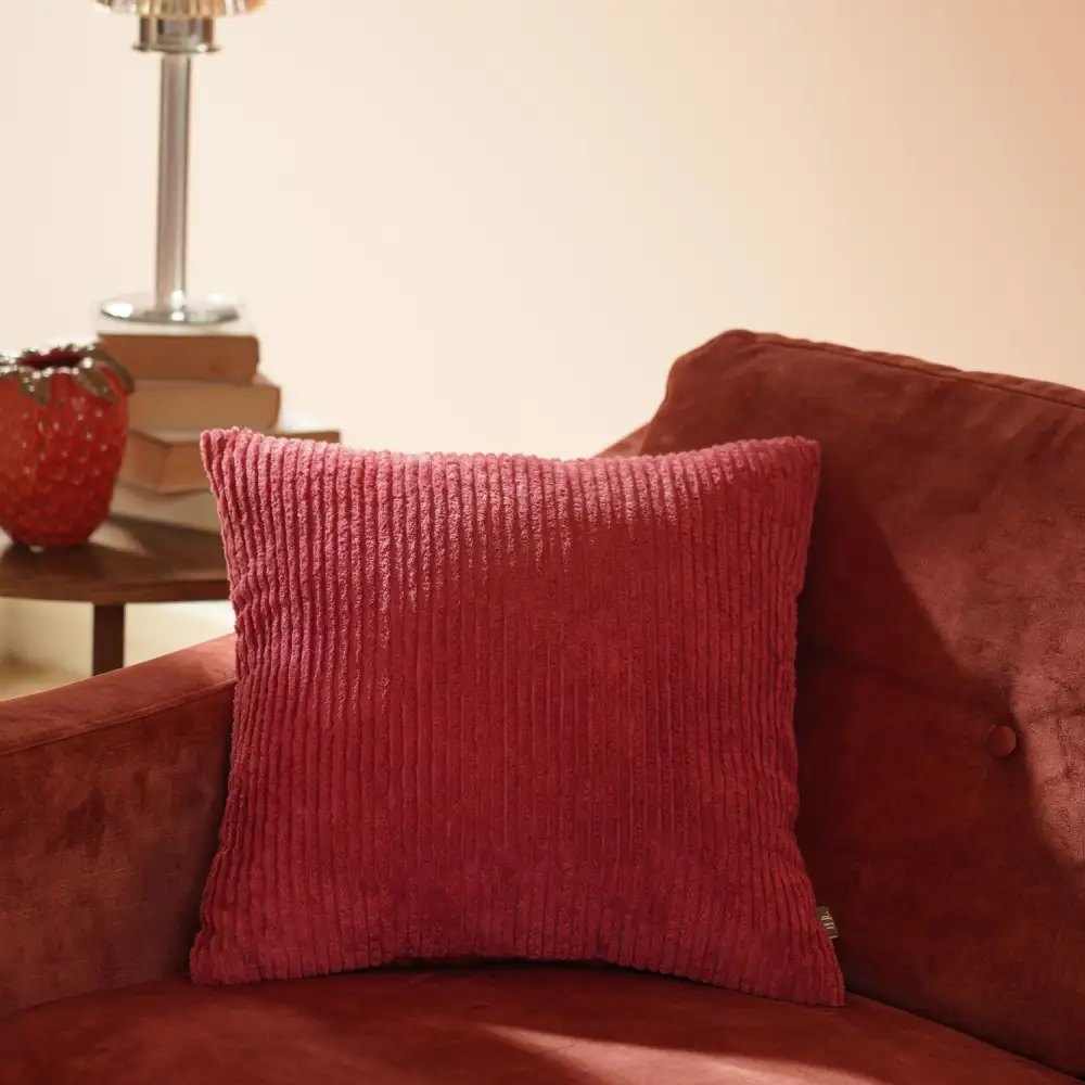 Red Textured Square Cushion Cover