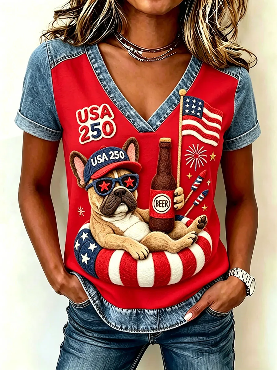 Women's 250th Anniversary American Puppy Print T-Shirt