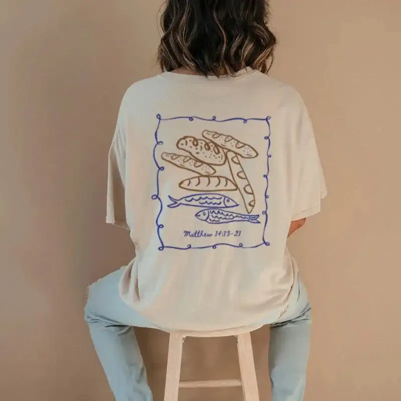 Fish Back Print Cotton T-Shirt
