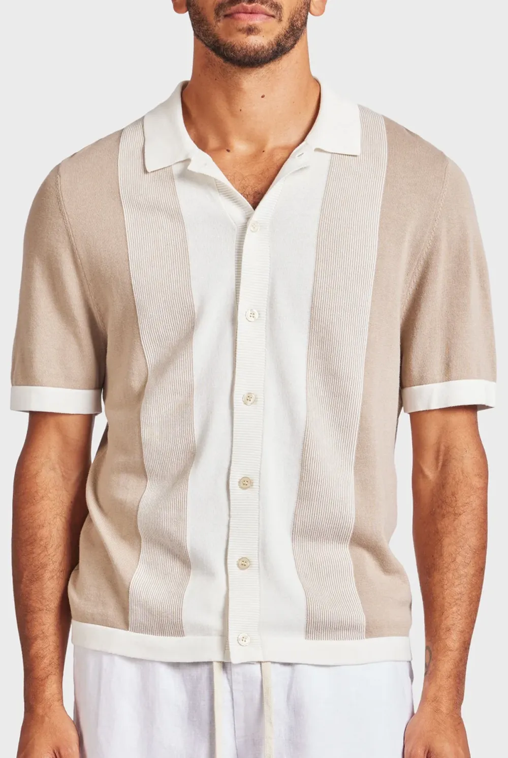 Stripe Knit SS Shirt-Oatmeal