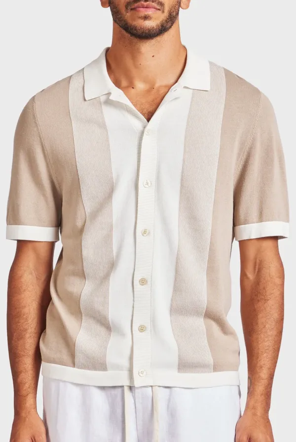 Stripe Knit SS Shirt-Oatmeal