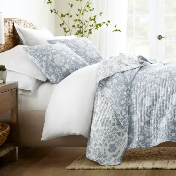 Textured Floral Reversible Quilted Coverlet Set