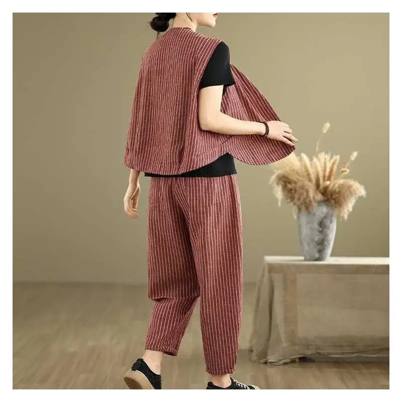 Striped Vest Harem Pants Set