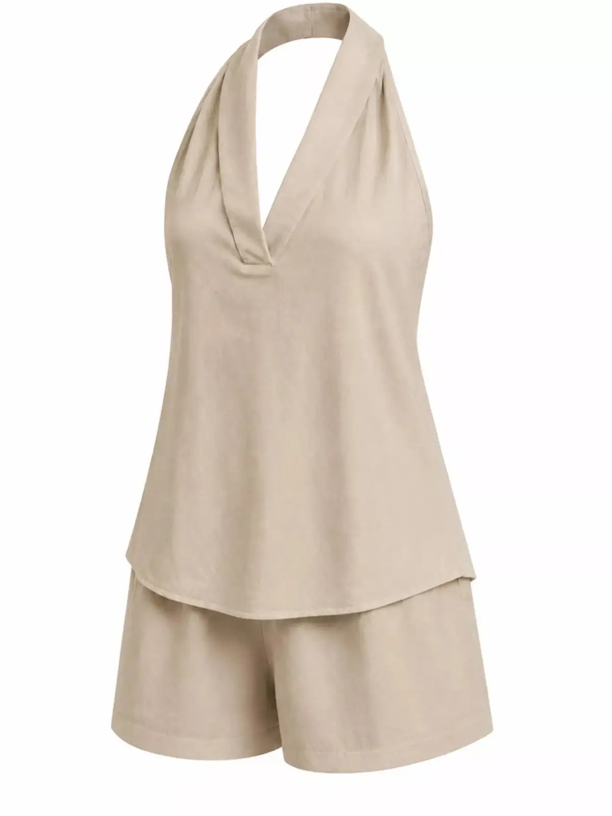 High-Waist Pocketed Linen Top and Shorts Matching Set