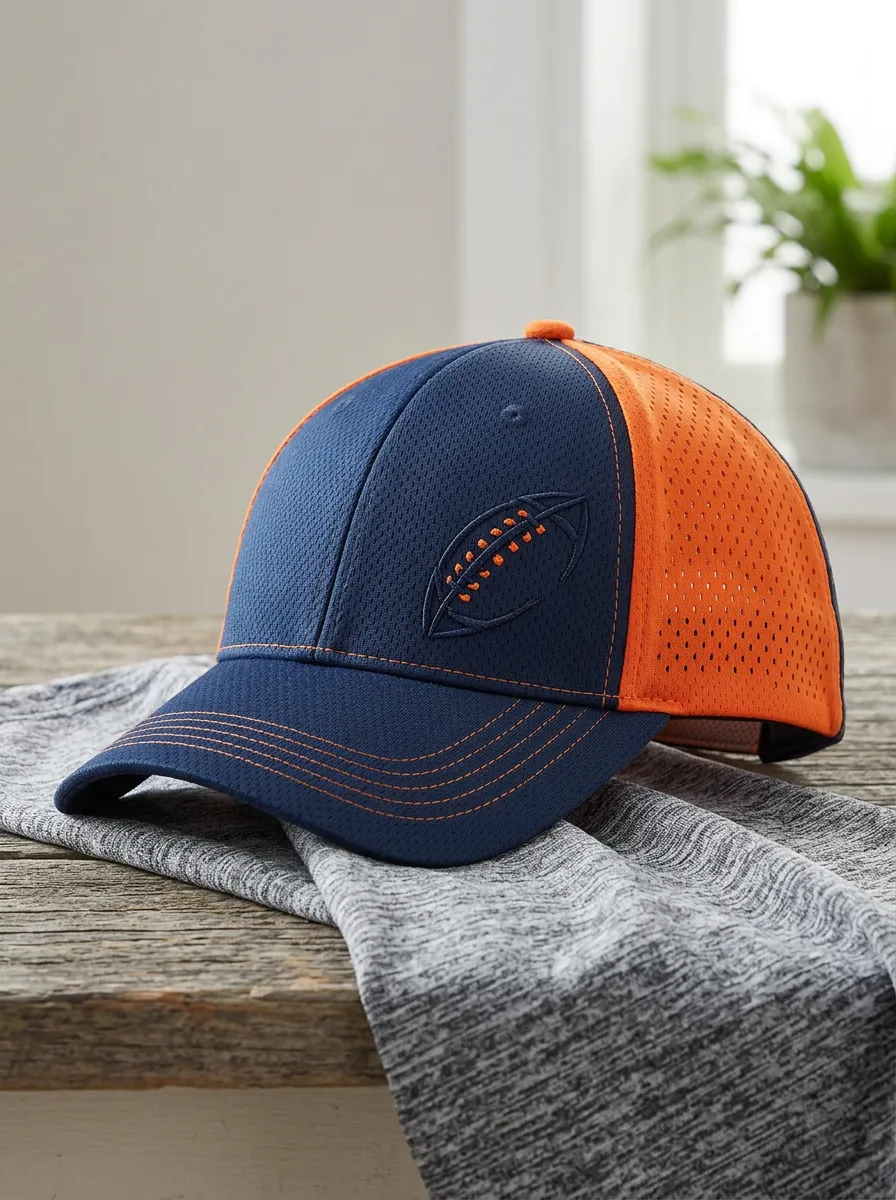 Unisex American Football Fan Navy Orange Embroidered Cap