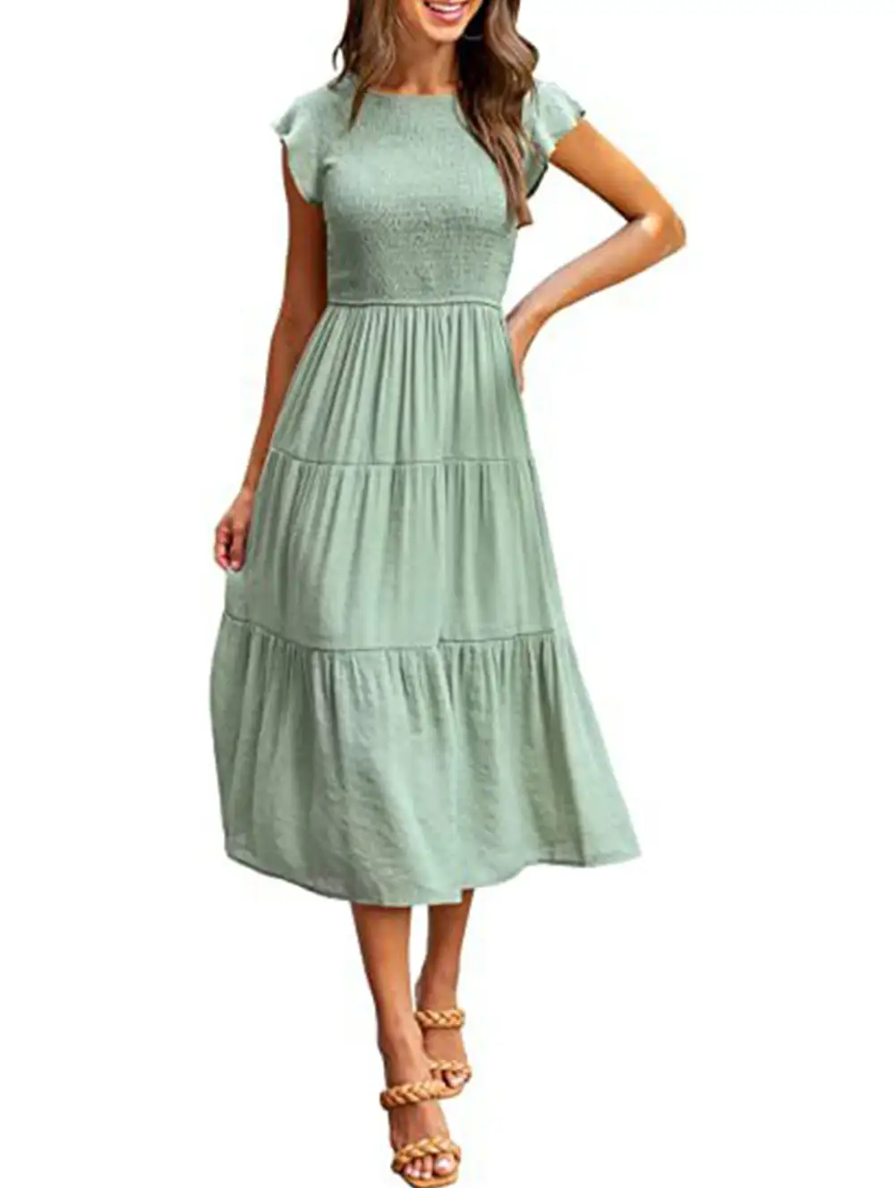 Flutter Sleeve Tiered Mini Dress