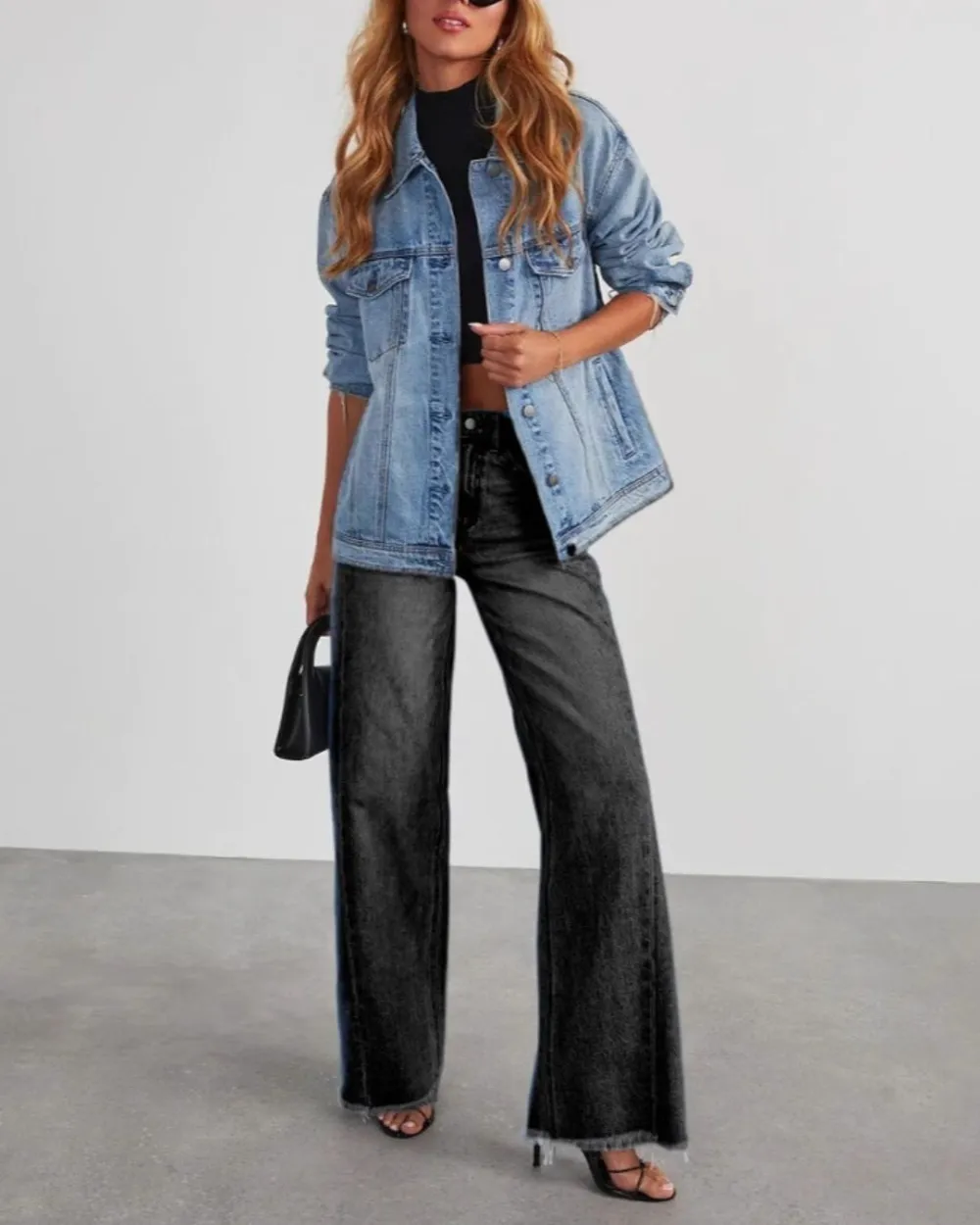 Loose Wide-Leg Raw-Hem Jeans
