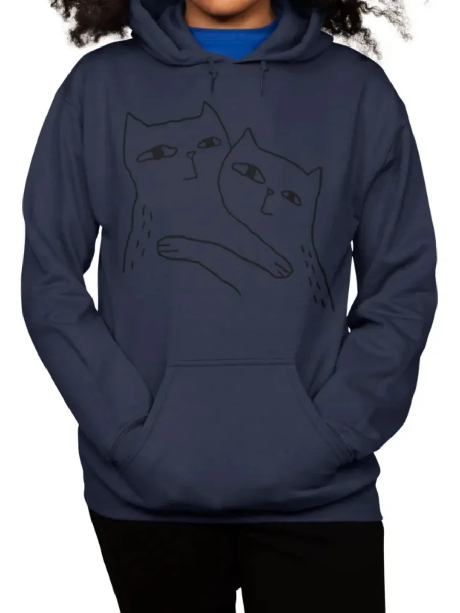 Hugging Cats Line Art Hoodie