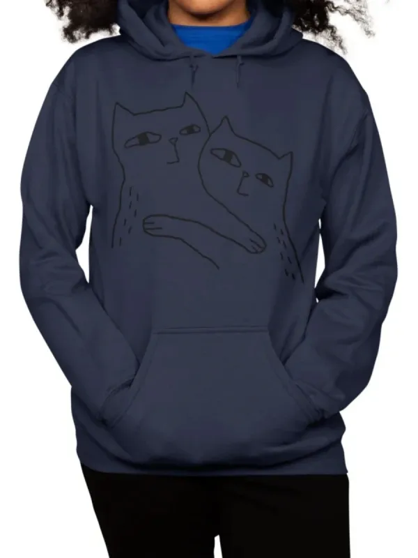 Hugging Cats Line Art Hoodie