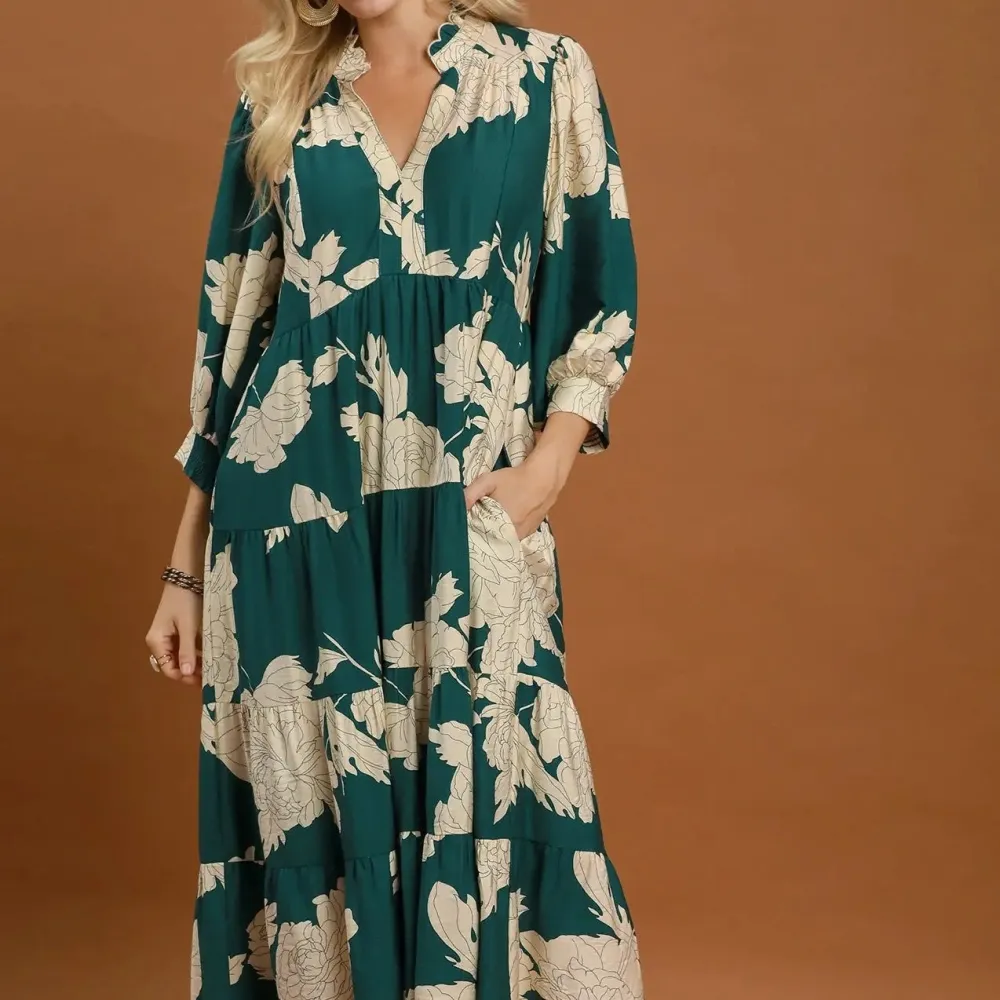 Floral Smocked Tiered Ruffle Detail Dress