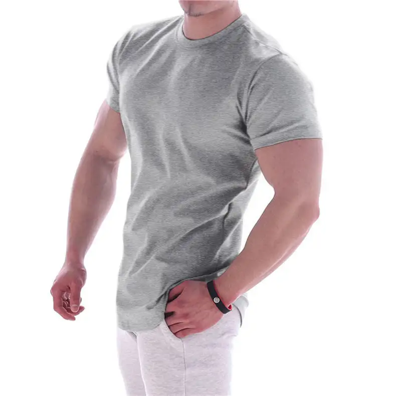 Men's Body-hugging Short-Sleeve Shirt Cotton-elastane Mix With Round Neckline And Rounded Hem
