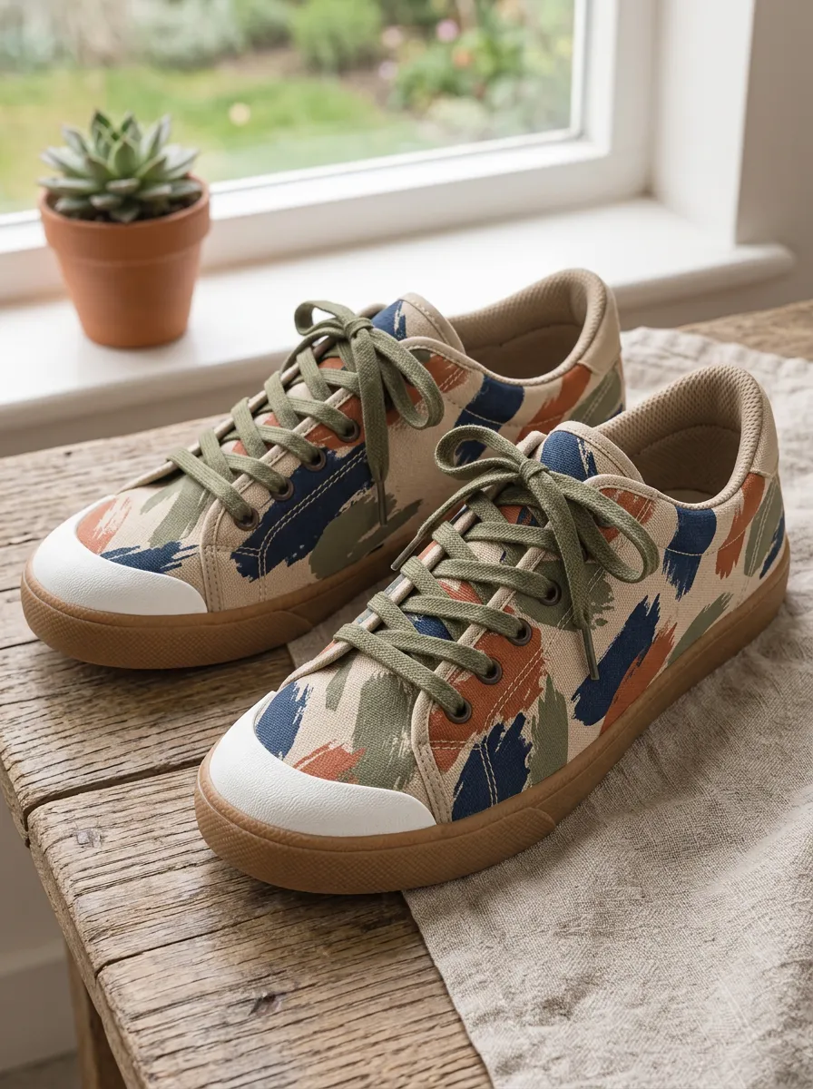 Men's Refined Abstract Brushstroke Camo Patterned Canvas Shoes