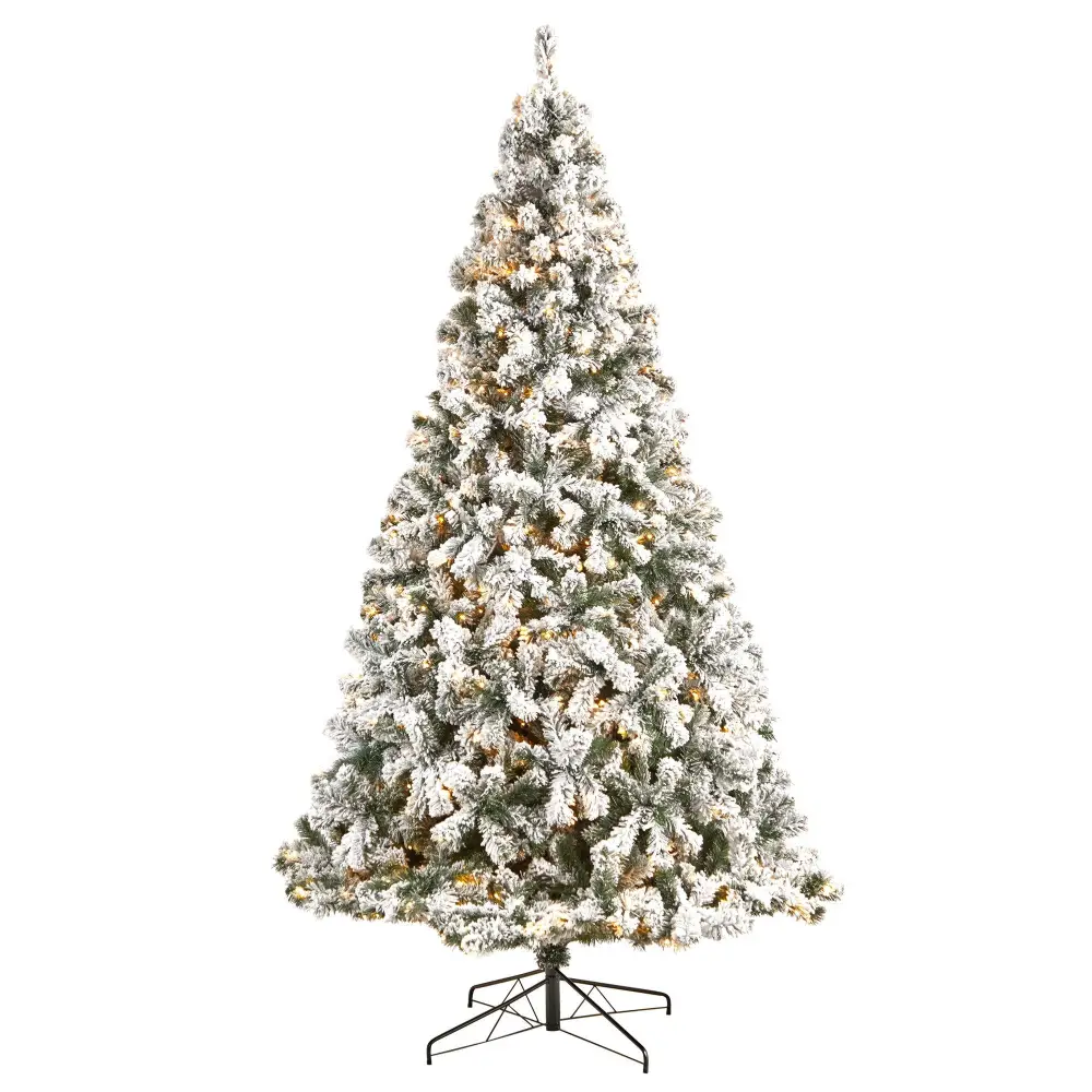 Artificial Flocked West Virginia Fir Christmas Tree with Clear LED Lights and Bendable Branches