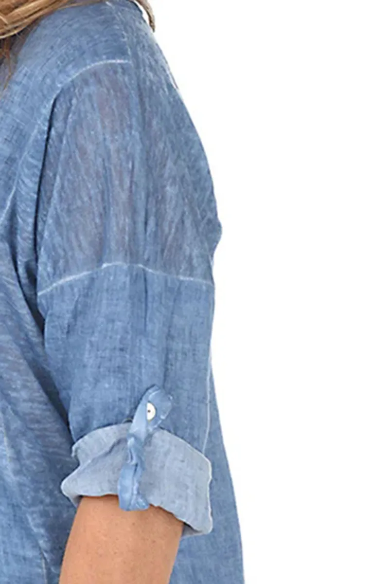 Roll-Tab Linen Blouse