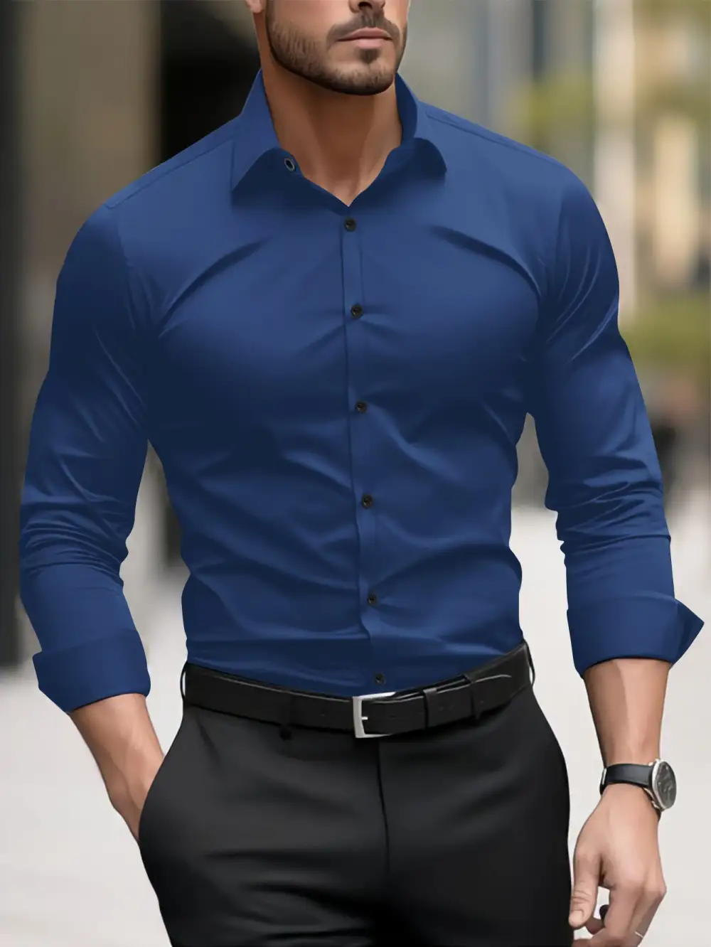 Men's Slim-Fit Long-Sleeve Shirt With Modern Cut And Elegant Accents