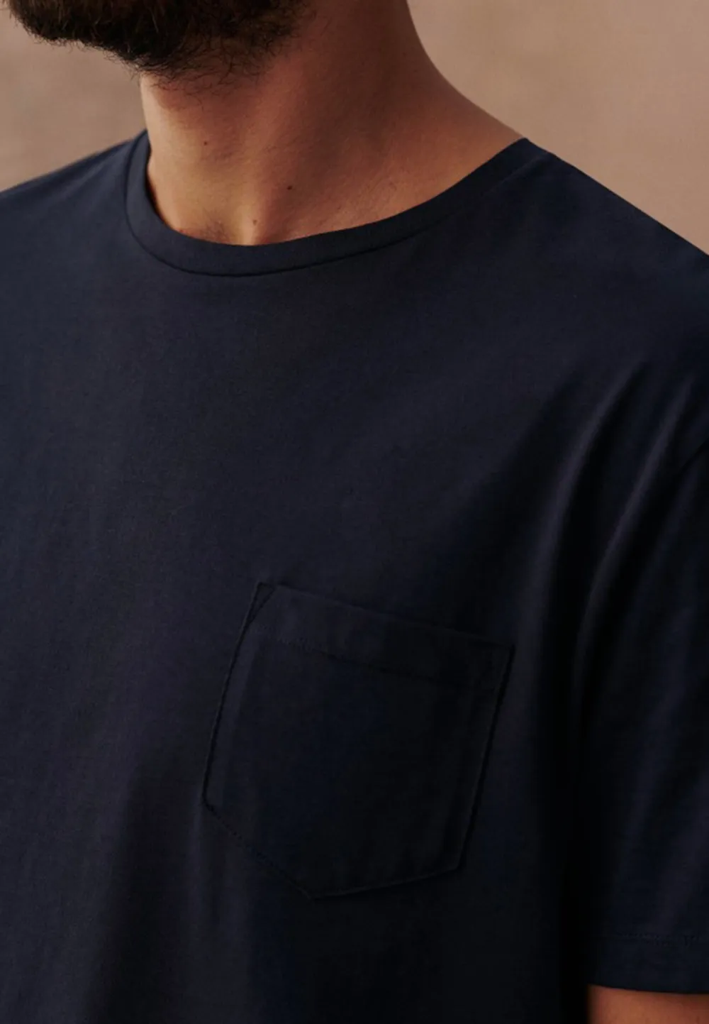 Navy Blue Pocket Crew Neck Cotton T-Shirt