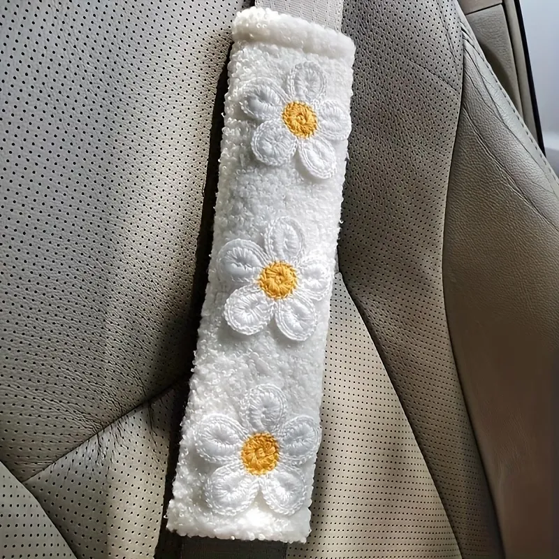 2 Pcs Flower Crochet Seatbelt Cover