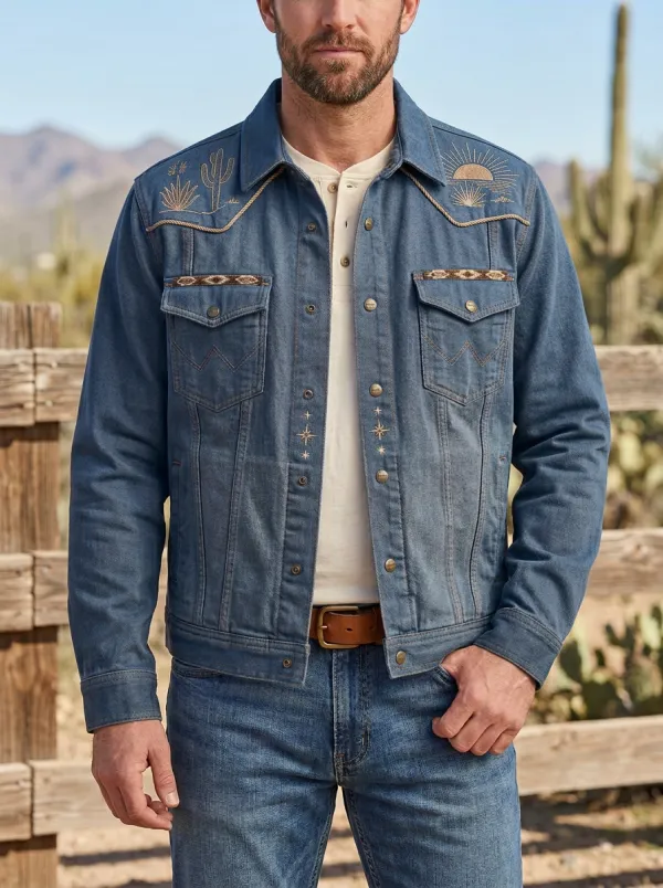 Desert Range Cactus Desert Embroidered Range Look Men's Western Jacket