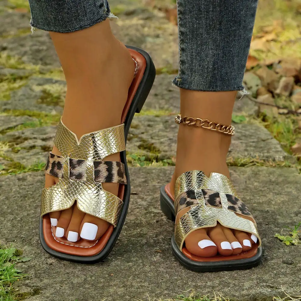 Square Toe Flat Sole Slide Sandals