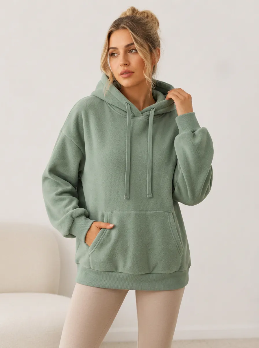 Women's Casual Sage Green Oversized Fleece Pullover Hoodie