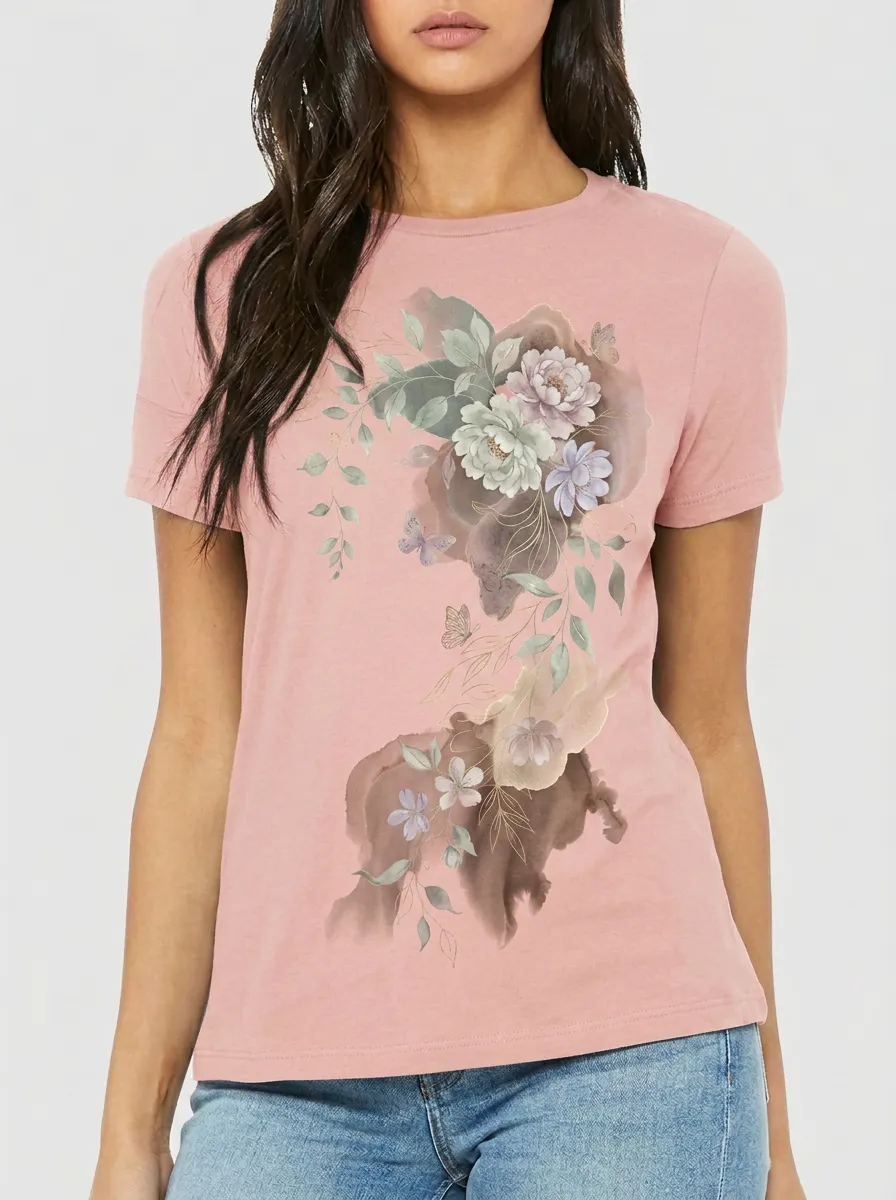 Women's Floral Nature Lover Watercolor Butterfly Printed T-shirt