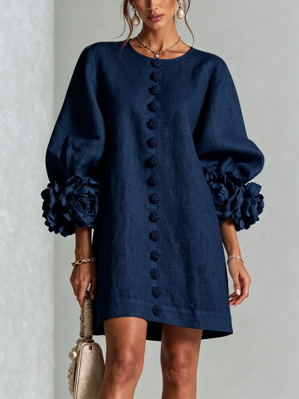 ✨New Arrivals & Special Offers-Floral Button-down Mini Dress With Striking Floral Cuffs